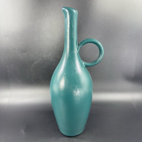 Vintage Mid Century Pottery Jug Vase Bottle Painted Green Ceramic Vase Decor VTG - Picture 11 of 13